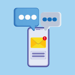 Poster - 3D speech bubble and Email notification icons with Smartphone concept. Notice on message. New message notification on the phone screen. Envelope with new message. Vector illustration in flat style.