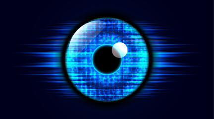 Digital eye, cyber security concept. Eye scan. Big data. Artificial Intelligence. Technology background. Vector illustration.