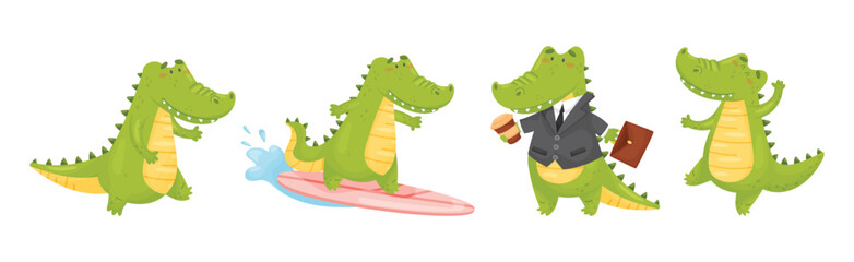 Wall Mural - green crocodile or gator character as african animal vector set