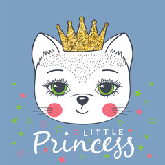 Wall Mural - Cute cat girl. Little Princess slogan text