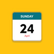 april 24 sunday icon with yellow background, calender icon