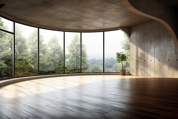 Poster - Empty room with panoramic window and mountain view