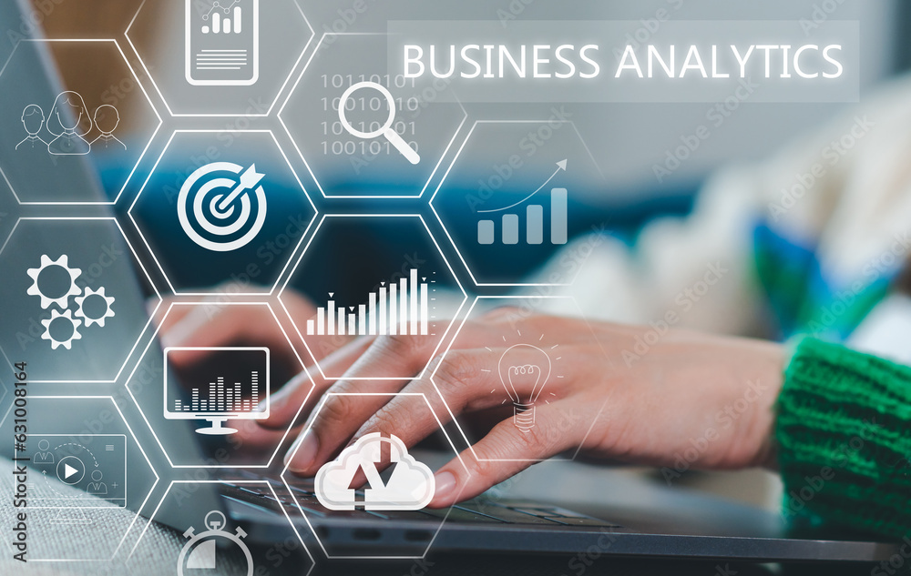 Analyst use laptop working with business analytics and data management ...
