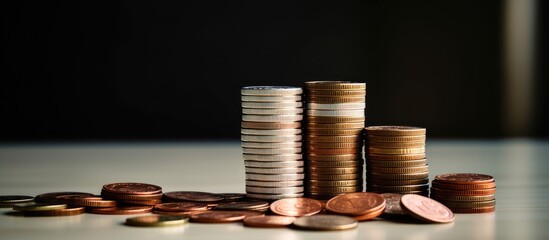 Poster - stack of coins and a calculator, representing saving money, financial management, and income investments