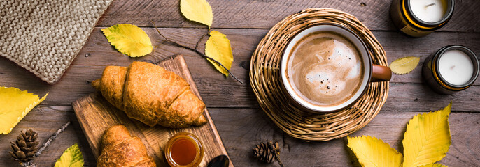 Wall Mural - Autumn composition - coffee and croissants