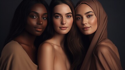 a diverse group of beautiful women with natural beauty and glowing smooth skin. portrait of many att