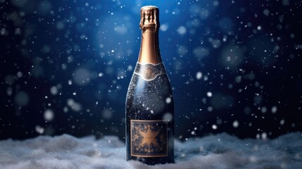 Wall Mural - cool champagne bottle in snow for product adverting 