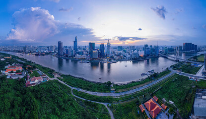 Wall Mural - Sunset on Saigon riverside, Ho Chi Minh city Vietnam. Photo taken on 15th July, 2023.