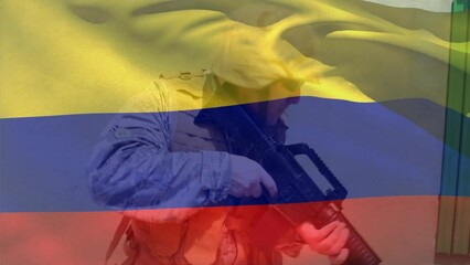 Poster - Animation of flag of colombia over caucasian male soldier