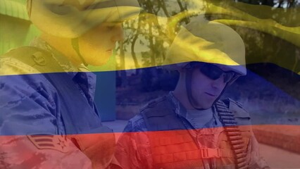 Poster - Animation of flag of colombia over diverse male soldiers