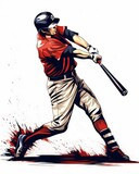 Fototapeta Młodzieżowe - Premium baseball T-Shirt vector design: clean cartoon graphic on white background - baseball player hitting ball, t-shirt design, Generative AI