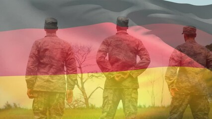 Poster - Animation of flag of germany over diverse male soldiers