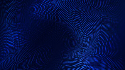 Poster - Dark blue background wave dots. dynamic blue dots particles background vector