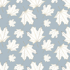 autumn seamless pattern with golden maple leaves on a gray-blue background. pattern for textiles, wr