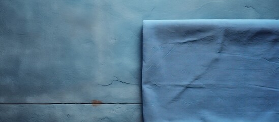 Aufkleber - A classic blue-toned image of a kitchen stone table with a towel on top, viewed from above with copy