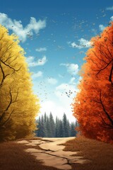 Canvas Print - beautiful autumn forest landscape background illustration. Generative Ai.