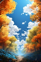 Canvas Print - beautiful autumn forest landscape background illustration. Generative Ai.