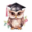 © olegganko - Cute watercolor owl in graduarion cap isolated