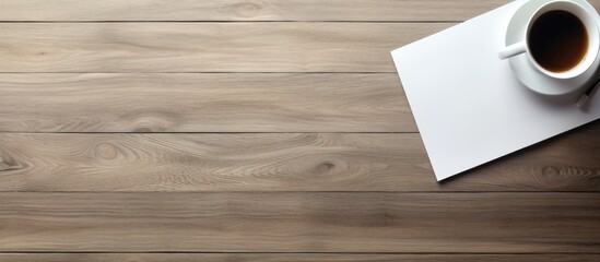 Leinwandbilder - From an aerial viewpoint, a photograph showcases an office table adorned with a notepad, computer, and