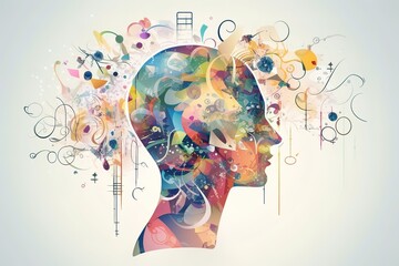illustration of explosion of colours in human head