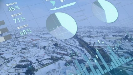 Poster - Animation of statistical data processing against aerial view of winter landscape
