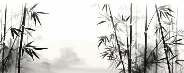 Japanese sumi-e style bamboo painting. Japanese ink painting of a bamboo. Generative AI