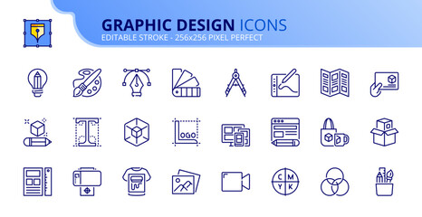 Simple set of outline icons about graphic design