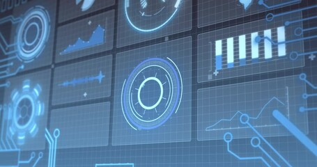 Poster - Animation of hud screens with multiple graphs over grid pattern