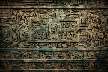 Wall Mural - Ancient Mayan glyphs texture background, elaborate and symbolic hieroglyphics, historic and cultural backdrop, rare and archaeological