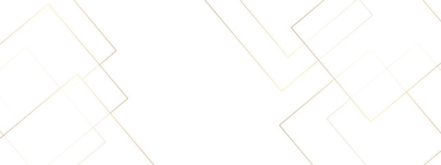 Abstract white background with square gold line shapes. 