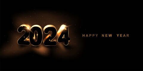 happy new year 2024 with golden 3d typography design template 2024 new year celebration concept for greeting card Badges and post templates