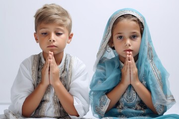 Children Praying Fictional Character Created By Generative AI.