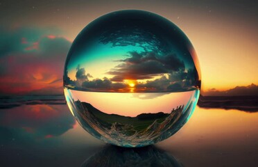 Aufkleber - A glass ball on a table. Generative ai