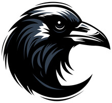 Crow Head Emblem. Mascot Raven Logo  Bird Illustration Isolated On White. Image Of Predator Portrait For Company Use Or Tattoo. 