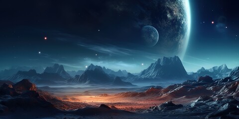 Aufkleber - Fantastic view of the space landscape from the surface of the planet.
