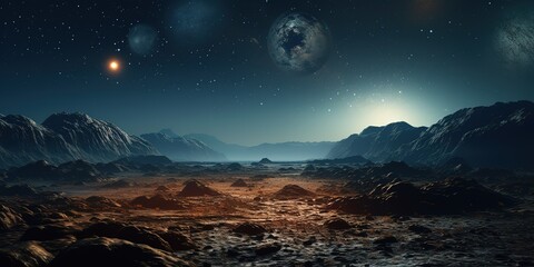 Aufkleber - Fantastic view of the space landscape from the surface of the planet.