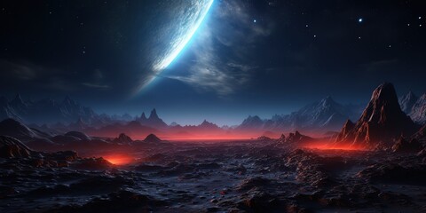 Aufkleber - Fantastic view of the space landscape from the surface of the planet.