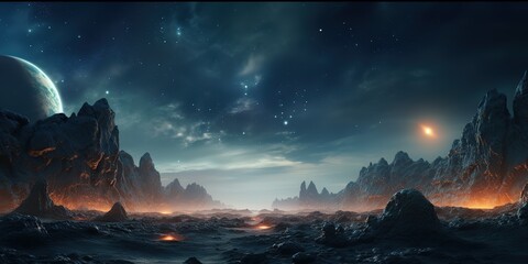 Aufkleber - Fantastic view of the space landscape from the surface of the planet.