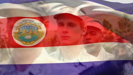 Poster - Animation of flag of costa rica over diverse male soldiers