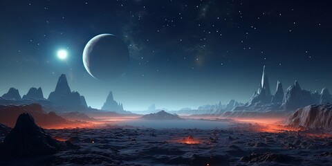 Aufkleber - Fantastic view of the space landscape from the surface of the planet.