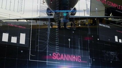 Poster - Animation of financial data processing over airplane