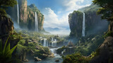 Fototapeta Natura - Fantasy waterfall mountains river nature