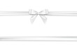 Realistic White bow and shiny satin ribbon Horizontal ,for decorate  gift wrapping or card design , vector isolated on white background