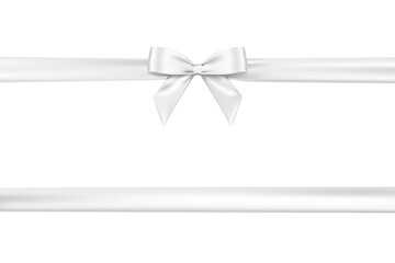 realistic white bow and shiny satin ribbon horizontal ,for decorate gift wrapping or card design , v