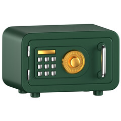 3d icon of a green safe box with silver and gold details