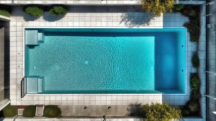 Swimming pool blue water in summer top view angle, Swimming pool in a sunny day, Relax on vacation time or workout for burn some calories.