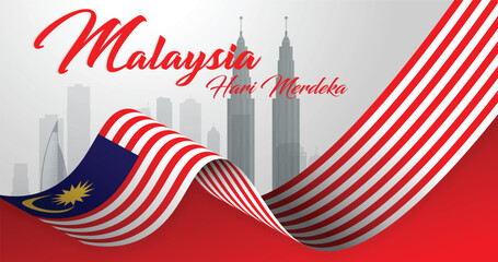 Malaysian Independence day national cityscape vector flag ribbon  