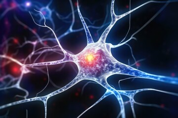 Aufkleber - Neuron system, 3D illustration of a neuron on colorful background.