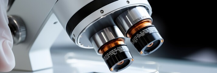 Poster - Objective lenses of a microscope, Light microscope stage and lenses.