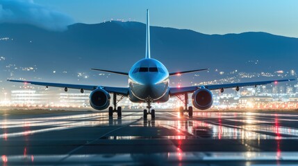 Poster - Airplane on the runway at Osaka Airport.